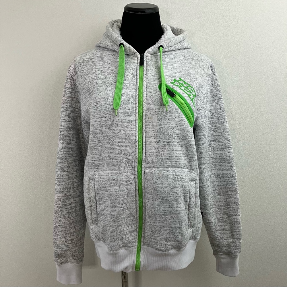 NO FEAR | Gray & Lime Green Hoodie Zipper Jacket